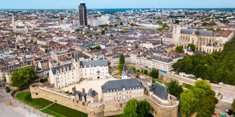 Nantes aerial panoramic view. Nantes is a city in Loire-Atlantique region in France